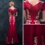 Chic / Beautiful Burgundy Evening Dresses  2018 Trumpet / Mermaid Scoop Neck Short Sleeve Appliques Lace Bow Sash Floor-Length / Long Ruffle Formal Dresses