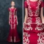 Chic / Beautiful Burgundy Evening Dresses  2018 Trumpet / Mermaid Scoop Neck Short Sleeve Appliques Lace Bow Sash Floor-Length / Long Ruffle Formal Dresses