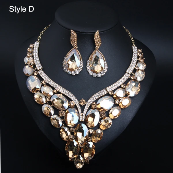 Sparkly Champagne Krystall Rhinestone Aften Øredobber Halskjeder 2023 Legering