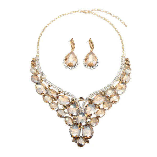Sparkly Champagne Krystall Rhinestone Aften Øredobber Halskjeder 2023 Legering