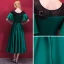 Chic / Beautiful Dark Green Homecoming Graduation Dresses 2018 A-Line / Princess Scoop Neck Short Sleeve Appliques Lace Sash Tea-length Ruffle Formal Dresses