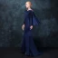 Moderne / Mode Bleu Marine Robe De Soirée 2018 Trompette / Sirène Encolure Carrée Manches Longues Perlage Train De Balayage Volants Dos Nu Robe De Ceremonie