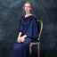Moderne / Mode Bleu Marine Robe De Soirée 2018 Trompette / Sirène Encolure Carrée Manches Longues Perlage Train De Balayage Volants Dos Nu Robe De Ceremonie