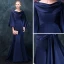 Moderne / Mode Bleu Marine Robe De Soirée 2018 Trompette / Sirène Encolure Carrée Manches Longues Perlage Train De Balayage Volants Dos Nu Robe De Ceremonie
