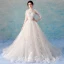 Style Chinois Illusion Champagne Robe De Mariée 2018 Princesse Col Haut 3/4 Manches Dos Nu Perlage Appliques En Dentelle Transparentes Volants Cathedral Train