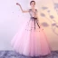 Chic / Beautiful Blushing Pink Prom Dresses 2017 Ball Gown V-Neck Sleeveless Appliques Flower Sash Floor-Length / Long Ruffle Backless Formal Dresses