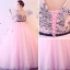 Chic / Beautiful Blushing Pink Prom Dresses 2017 Ball Gown V-Neck Sleeveless Appliques Flower Sash Floor-Length / Long Ruffle Backless Formal Dresses
