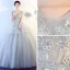 Chic / Beautiful Silver Prom Dresses 2017 Ball Gown Scoop Neck Short Sleeve Appliques Lace Glitter Tulle Floor-Length / Long Ruffle Backless Formal Dresses