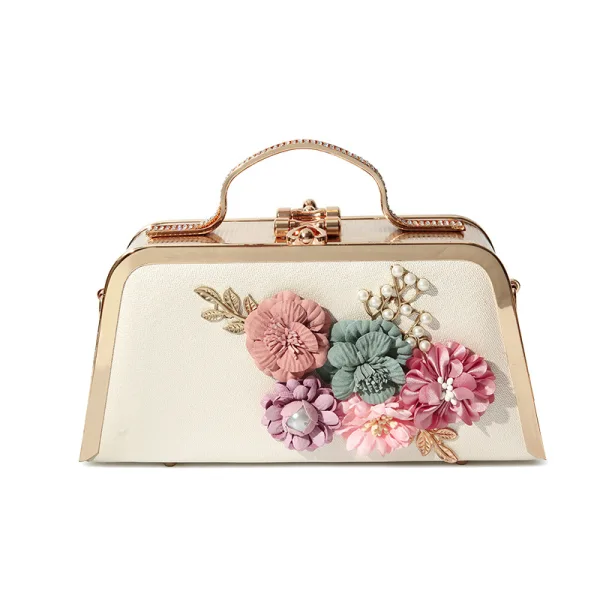 Elegant Hvit Perle Appliques Ball Clutch Veske 2023