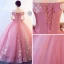 Chic / Beautiful Candy Pink Prom Dresses 2017 Ball Gown Off-The-Shoulder Short Sleeve Appliques Lace Floor-Length / Long Ruffle Backless Formal Dresses