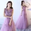 Chic / Beautiful Lilac Prom Dresses 2017 A-Line / Princess Scoop Neck Sleeveless Appliques Flower Sequins Beading Pearl Sweep Train Ruffle Backless Formal Dresses