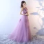 Chic / Beautiful Lilac Prom Dresses 2017 A-Line / Princess Scoop Neck Sleeveless Appliques Flower Sequins Beading Pearl Sweep Train Ruffle Backless Formal Dresses