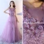 Chic / Beautiful Lilac Prom Dresses 2017 A-Line / Princess Scoop Neck Sleeveless Appliques Flower Sequins Beading Pearl Sweep Train Ruffle Backless Formal Dresses