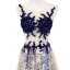 Sexy Champagne Royal Blue Pierced Prom Dresses 2018 A-Line / Princess Scoop Neck Sleeveless Covered Button Beading Sweep Train Ruffle Formal Dresses