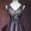 Elegant Black Evening Dresses  2018 A-Line / Princess V-Neck Sleeveless Appliques Lace Beading Floor-Length / Long Ruffle Backless Formal Dresses