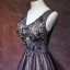 Elegant Black Evening Dresses  2018 A-Line / Princess V-Neck Sleeveless Appliques Lace Beading Floor-Length / Long Ruffle Backless Formal Dresses