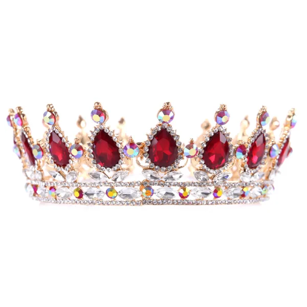 Charming Burgundy Handmade  Rhinestone Alloy Bridal Hair Accessories Wedding Crown 2023