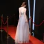 Elegant Grey Evening Dresses  2018 A-Line / Princess Halter Sleeveless Appliques Lace Floor-Length / Long Ruffle Backless Formal Dresses