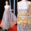 Elegant Grey Evening Dresses  2018 A-Line / Princess Halter Sleeveless Appliques Lace Floor-Length / Long Ruffle Backless Formal Dresses