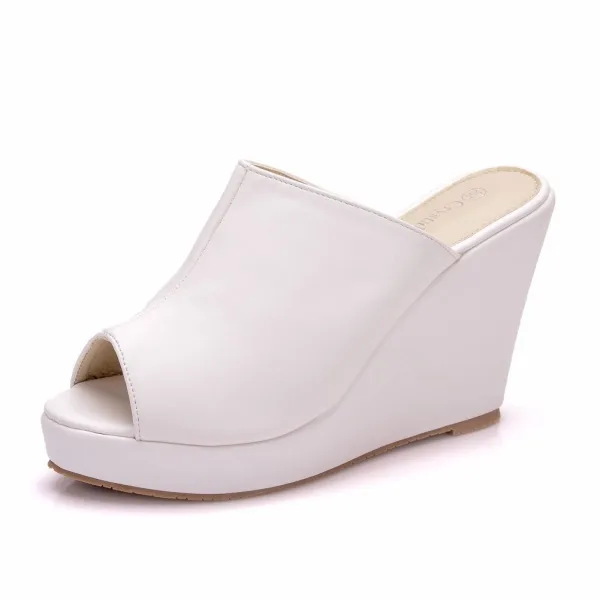 Roman White Street Wear Womens Sandals 2025 10 cm Wedges Open / Peep Toe Sandals