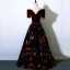 Moderne / Mode Bordeaux Robe De Bal 2017 Princesse De l'épaule Manches Courtes Brodé Longue Volants Robe De Ceremonie