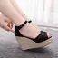 Schöne Orange Strassenmode Strand Flechten Sandalen Damen 2025 Knöchelriemen 10 cm Keilabsatz Peeptoes Sandaletten