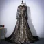 Vintage Black Champagne Evening Dresses  2017 A-Line / Princess Scoop Neck Long Sleeve Appliques Lace Rhinestone Sash Cathedral Train Ruffle Formal Dresses