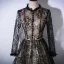 Vintage Black Champagne Evening Dresses  2017 A-Line / Princess Scoop Neck Long Sleeve Appliques Lace Rhinestone Sash Cathedral Train Ruffle Formal Dresses