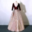 Modern / Fashion Burgundy Prom Dresses 2017 A-Line / Princess V-Neck Long Sleeve Striped Floor-Length / Long Backless Formal Dresses