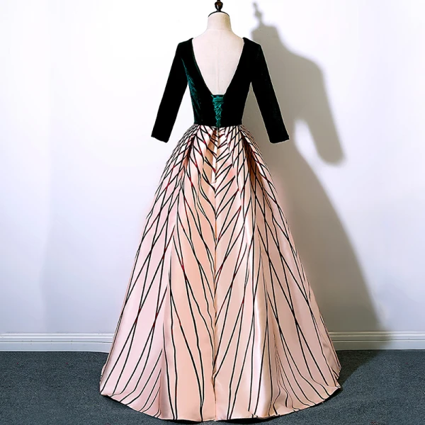Modern / Fashion Burgundy Prom Dresses 2017 A-Line / Princess V-Neck Long Sleeve Striped Floor-Length / Long Backless Formal Dresses