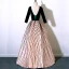 Modern / Fashion Burgundy Prom Dresses 2017 A-Line / Princess V-Neck Long Sleeve Striped Floor-Length / Long Backless Formal Dresses