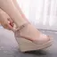 Schöne Orange Strassenmode Strand Flechten Sandalen Damen 2025 Knöchelriemen 10 cm Keilabsatz Peeptoes Sandaletten