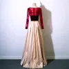 Modern / Fashion Burgundy Prom Dresses 2017 A-Line / Princess Scoop Neck Long Sleeve Appliques Lace Sequins Metal Sash Floor-Length / Long Ruffle Formal Dresses