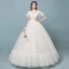 Discount See-through Champagne Wedding Dresses 2018 Ball Gown Square Neckline Short Sleeve Backless Pearl Beading Appliques Lace Ruffle Floor-Length / Long