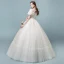 Discount See-through Champagne Wedding Dresses 2018 Ball Gown Square Neckline Short Sleeve Backless Pearl Beading Appliques Lace Ruffle Floor-Length / Long