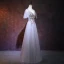 Élégant Lavande Robe De Soirée 2018 Princesse V-Cou Manches Courtes Perlage Cristal Longue Volants Dos Nu Robe De Ceremonie