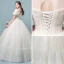Discount See-through Champagne Wedding Dresses 2018 Ball Gown Square Neckline Short Sleeve Backless Pearl Beading Appliques Lace Ruffle Floor-Length / Long