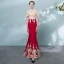 Chic / Beautiful Burgundy Gold Evening Dresses  2018 Trumpet / Mermaid Scoop Neck Sleeveless Appliques Lace Rhinestone Floor-Length / Long Formal Dresses