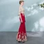 Chic / Beautiful Burgundy Gold Evening Dresses  2018 Trumpet / Mermaid Scoop Neck Sleeveless Appliques Lace Rhinestone Floor-Length / Long Formal Dresses
