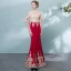 Chic / Beautiful Burgundy Gold Evening Dresses  2018 Trumpet / Mermaid Scoop Neck Sleeveless Appliques Lace Rhinestone Floor-Length / Long Formal Dresses