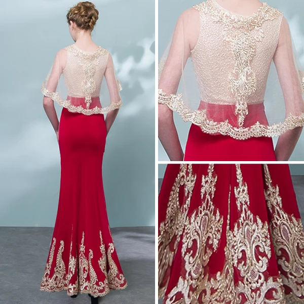 Chic / Beautiful Burgundy Gold Evening Dresses 2018 Trumpet / Mermaid Scoop Neck Sleeveless Appliques Lace Rhinestone Floor-Length / Long Formal Dresses