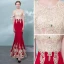 Chic / Beautiful Burgundy Gold Evening Dresses  2018 Trumpet / Mermaid Scoop Neck Sleeveless Appliques Lace Rhinestone Floor-Length / Long Formal Dresses