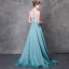 Modern / Fashion Jade Green Evening Dresses  2018 A-Line / Princess Detachable High Neck Sleeveless Appliques Flower Pearl Feather Sweep Train Ruffle Backless Formal Dresses