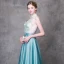 Modern / Fashion Jade Green Evening Dresses  2018 A-Line / Princess Detachable High Neck Sleeveless Appliques Flower Pearl Feather Sweep Train Ruffle Backless Formal Dresses