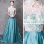 Modern / Fashion Jade Green Evening Dresses  2018 A-Line / Princess Detachable High Neck Sleeveless Appliques Flower Pearl Feather Sweep Train Ruffle Backless Formal Dresses