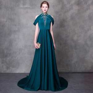 Mote Blekk Blå Selskapskjoler 2018 Prinsesse Høy Hals Strapless Uten Ermer Beading Rhinestone Sash Domstol Tog Buste Ryggløse Formelle Kjoler