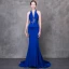 Sexy Royal Blue Evening Dresses  2018 Trumpet / Mermaid Halter Strapless Sleeveless Beading Rhinestone Sash Court Train Backless Formal Dresses