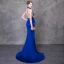 Sexy Royal Blue Evening Dresses  2018 Trumpet / Mermaid Halter Strapless Sleeveless Beading Rhinestone Sash Court Train Backless Formal Dresses