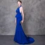 Sexy Royal Blue Evening Dresses  2018 Trumpet / Mermaid Halter Strapless Sleeveless Beading Rhinestone Sash Court Train Backless Formal Dresses