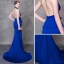 Sexy Royal Blue Evening Dresses  2018 Trumpet / Mermaid Halter Strapless Sleeveless Beading Rhinestone Sash Court Train Backless Formal Dresses